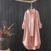Camisa de Algodón y Lino para Mujer 2026 Primavera y Otoño Nuevo Estilo Holgada de Manga Larga Camisa Superior Ropa Exterior Adelgazante de Longitud Media Chaqueta Pura para Mujer