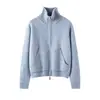 Elegante cárdigan de punto nuevo con cremallera para mujer, abrigo suéter de cuello alto para otoño e invierno, holgado, moderno, versátil, top sencillo