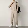 Traje deportivo casual de otoño e invierno para hombre, camiseta de gofres de manga larga, pantalones, ropa de hombre, un conjunto de ropa guapa a juego