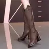 Botas de Cavaleiro Estilo Francês 2026 Outono/Inverno Novas Botas de Salto Alto Temperamento Fashion Salto Bloco Botas Longas Botas da Moda Mulheres