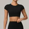 Camiseta Esportiva de Manga Curta para Mulheres, Estilo Europeu e Americano, Secagem Rápida, Respirável, para Corrida, Fitness, Yoga, com Bojos, Costas Abertas, à Prova de Impacto, Verão