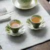 Posavasos de Cerámica Pintado a Mano con Diseños Pequeños de Mandarina Verde y Margarita, Set de Té Kung Fu de Estilo Chino para Uso Doméstico, Platillo Pequeño Resistente al Calor