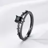 Anel Quadrado com Coroa Dupla para Mulheres, Venda Quente Transfronteiriça, Design de Nicho, Sensação Vintage de Alto Padrão, Anel de Diamante, Estilo Simples e Único