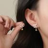 Pendientes de botón de León Rojo para el Año Nuevo 2024, estilo chino, estilo nacional, pendientes de aguja de plata 925 para mujer