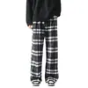 Calça de Lã Masculina de Perna Larga Estilo Solto Preguiçoso Transfronteiriça Nova Tendência de Calças Casuais Xadrez Masculinas para Primavera e Outono