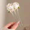 Nuevo Estilo Chino Flor de Rosa Tres Dientes Pasador Estilo Antiguo Flor Nuevo Estilo 2025 Pasador Pasador Adorno para el Cabello para Mujeres en la Parte Posterior de la Cabeza
