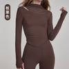 Ropa de Yoga Top Sentido de Alta Gama Costuras de Malla Hueca Camiseta de Manga Larga para Exterior Cómoda Transpirable Ropa Deportiva de Fitness para Mujer