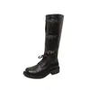 Nuevas botas de motocicleta de otoño e invierno para mujer, elegantes con hebilla de cinturón, efecto desgastado vintage, tacón grueso, caña media-alta, otoño e invierno