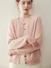Estilo Nuevo Otoño e Invierno 100% Cachemir para Mujer Cardigan de Punto Grueso de Canalé Cuello Redondo Manga Larga Color Sólido Abrigo Suave