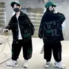 Conjunto de Mezclilla para Niños Otoño Nuevo 2023 Primavera y Otoño Letra Bloque de Color Moda Callejera Chaqueta Moda de Dos Piezas Marca de Moda