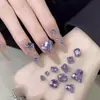 Manicura de Diamante Morado Cristalino con Punta Joyería de Diamante Celebridad de Internet Azúcar Morado Brillante Amor Ángulo Recto Manicura Lavanda Joyería de Diamante