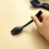 Garfo Colher de Plástico Descartável Peça Única Preto Espessado Garfo Colher Individual com Sobremesa Garfo de Três Dentes Independente Tamanho Grande Pequeno