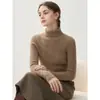 Nuevo suéter de cachemira para otoño e invierno para mujer, cachemira de cabra pura, cuello alto, corte ajustado, suéter de punto para usar como capa base