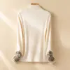 Modelo nuevo de principios de otoño 2024 transfronterizo, nuevo estilo nacional de estilo chino, suéter de punto con cuello redondo semi-alto, manga larga y puños bordados, holgado y versátil