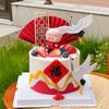 Aniversário do vovô e da vovó Novo estilo chinês decorações de bolo de aniversário enfeites guindaste montanha tela ventilador fu palavra plug-in