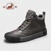 Botas Martin Masculinas de Couro Genuíno com Pele de Ovelha, Sola Macia, Sapatos de Couro Duráveis, Sapatos Casuais Masculinos de Cano Alto, Tênis Masculinos, Customização OEM