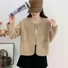 Elegante y estiloso abrigo corto para mujeres petite, parte superior de imitación de piel de visón, nueva moda de otoño e invierno, cárdigan de punto con cuello redondo