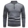 Novidade Outono e Inverno Tricô Masculino Transfronteiriço Europeu e Americano Cor Sólida Jaqueta com Meio Zíper Suéter Espesso com Forro de Veludo Camada Base para Homens