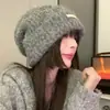 Gorro de Tricô com Mistura de Lã para Outono e Inverno, Circunferência da Cabeça Grande, Gorro Cinza Versátil e Quente, Gorro de Tricô Protetor de Orelhas para Casal