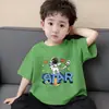 Camiseta de Manga Curta para Meninos de Verão, Top Estiloso Coreano Estampado, Camisa Fina de Algodão Puro com Gola Redonda para Crianças de Tamanho Médio e Grande, Manga Meia