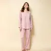 Pijama de Otoño Set de Ropa para el Hogar de Fibra de Bambú para Mujer Sensación de Alta Gama con Almohadillas Integradas en el Sujetador Se Puede Usar al Aire Libre Manga Larga Pantalón Largo