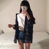 Cárdigan de Manga Larga a Cuadros de Cinco Botones con Solapa Grande para Mujer, Top Camisa de Otoño, Chaqueta de Estudiante, Ropa Coreana para Mujer