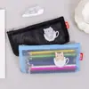 Bolsa de Lápis de Malha Desenho Bingneng Bolsa de Lápis Transparente com Zíper Bolsa para Provas Grande Capacidade Estojo para Lápis Armazenamento de Material Escolar para Estudantes