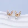 Aretes de Perlas de Agua Dulce Naturales Aretes de Plata de Ley S925 Madreperla Circonita Aretes de Perla Lujo Ligero Gama Alta Venta al por Mayor