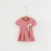 Estilo Verano 2025 Vestido para Niñas Oso 3D Falda Corta con Volante Grande Manga Corta 1-6 Años Vestido de Punto de Algodón