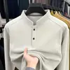 Nuevo Modelo 2025 Camiseta Térmica de Doble Cara para Hombre Cuello Alto Manga Larga Otoño Invierno Ajuste Delgado Casual de Negocios Sudadera