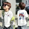 Camiseta de Algodão Puro com Listras e Manga Longa para Meninos Camada Base Roupa Íntima Infantil Tamanho Médio a Grande Camiseta Top para Usar por Cima Estilo Novo Primavera/Outono 2026