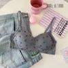 Sutiã Canelado Fino Estilo Japonês com Ursinho e Flores para Mulheres com Pouco Seio, Push-Up, Sem Aro, Suporte Lateral, Sutiã Anti-Queda