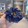 Acessório de Cabelo Vintage Lazy Sense Ponto de Onda Azul Escuro Laço Anel de Cabelo Intestino Grosso Estilo Francês para Rabo de Cavalo Baixo Bola de Cabelo