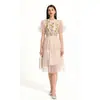 Comercio exterior transfronterizo Ropa de mujer europea y americana TK, vestido de malla de lujo ligero y resistente con bordado de lentejuelas y aplicaciones florales tridimensionales
