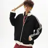 Sudadera estilo americano con bloques de color de tres rayas y cuello alto, unisex, colección de otoño, chaqueta deportiva de moda estilo universitario, corte holgado, prenda exterior versátil