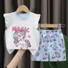Verano Nuevo Estilo Conjunto de Dos Piezas de Shorts con Mangas de Murciélago para Niñas Traje de Manga Corta para Niñas de Algodón Puro Estilo Europeo y Americano Ropa de Verano para Bebés y Niños