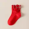 26 calcetines infantiles con borde de volantes, calcetines de princesa para niña con temática de conejo transfronterizos, calcetines rojos de Año Nuevo para bebé, calcetines de vestir para combinar con zapatos de cuero