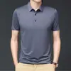 Camisa Polo de Cor Sólida Sem Costura de Luxo para Homens, Camiseta Casual Respirável de Seda de Gelo de Manga Curta