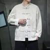 Chaqueta Tang Suit Nueva Estilo Chino para Hombre, Otoño Gamuza con Patrón Sutil, Abotonada, Corte Holgado, Abrigo Retro Estilo Nacional con Cuello Alto para Hombre