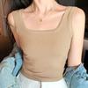 Regata de Algodão com Alças para Mulheres, Cavas Quadradas para Cobrir os Seios, Nova Camiseta Básica Slim-Fit para Mulheres para Primavera e Outono, Roupa Íntima Sem Mangas para o Verão
