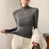Forro polar cepillado cálido de alta elasticidad de algodón modal con cuello alto, camiseta interior de manga larga para mujer, Otoño/Invierno 2026, corte ajustado, ropa interior