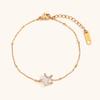 Pulsera Europea y Americana de Moda Transfronteriza Temperamento Personalidad Explosiones Acero Inoxidable Chapado en Oro de 18K Estrella de Cinco Puntas Cadena de Cuentas Pulsera para Mujer