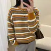 Suéter de Punto a Rayas con Cuello Redondo de Diseño Francés para Mujer, Nuevo de Primavera 2026, Holgado, de Moda, Versátil