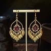 Pendientes Transfronterizos Retro con Borlas de Plumas Atractivos Pendientes Calientes Colgante de Borla Alta Pendientes de Estilo Étnico con Diamantes