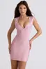 Vestido Social Curto Europeu e Americano Transfronteiriço Novo Estilo Decote em V Profundo Sem Mangas Bandagem Slim-Fit Cor Sólida Sexy Slim-Fit Feminino