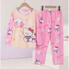 Pijamas de niña, primavera y otoño, jersey de cuello redondo con dibujos animados, ropa de casa de manga larga, traje para niños y niñas, ropa de casa