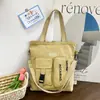 Bolsa de Lona Simple con Letra para Mujer, Versátil Bolsa Grande de Capacidad para Tutorías, Mochila Escolar para Estudiantes, de un Hombro y de Doble Hombro