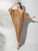 Vestido Outono Feminino 2025 Nova Moda Elegante Estampagem a Quente Manga Morcego Solto Tamanho Grande Longo Justo ao Corpo Saia