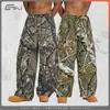 Pantalones Casuales para Hombre Etai de Algodón Puro Pesado 340g, Estilo Americano Moderno con Estampado de Hojas Camuflaje, Pierna Curva, Corte Holgado