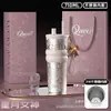 Copo térmico de grande capacidade para mulheres, aço inoxidável, design estiloso, tamanho extragrande, portátil, com canudo, adequado para uso no carro